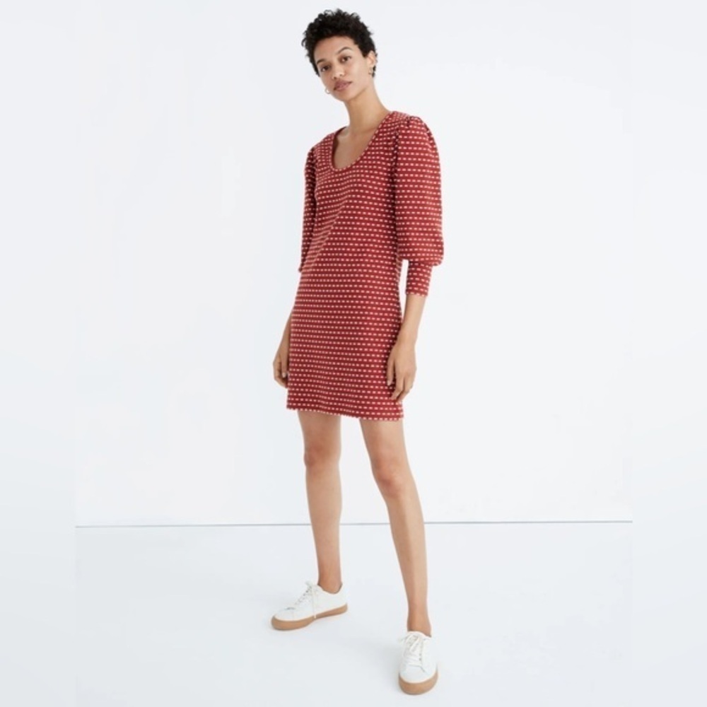Madewell Red and White Puff Sleeve Mini Dress